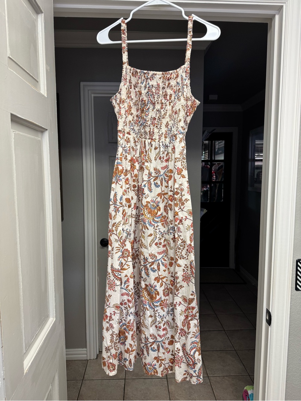 Old Navy Cream Floral Maxi Dress with Rust and Blue Accents